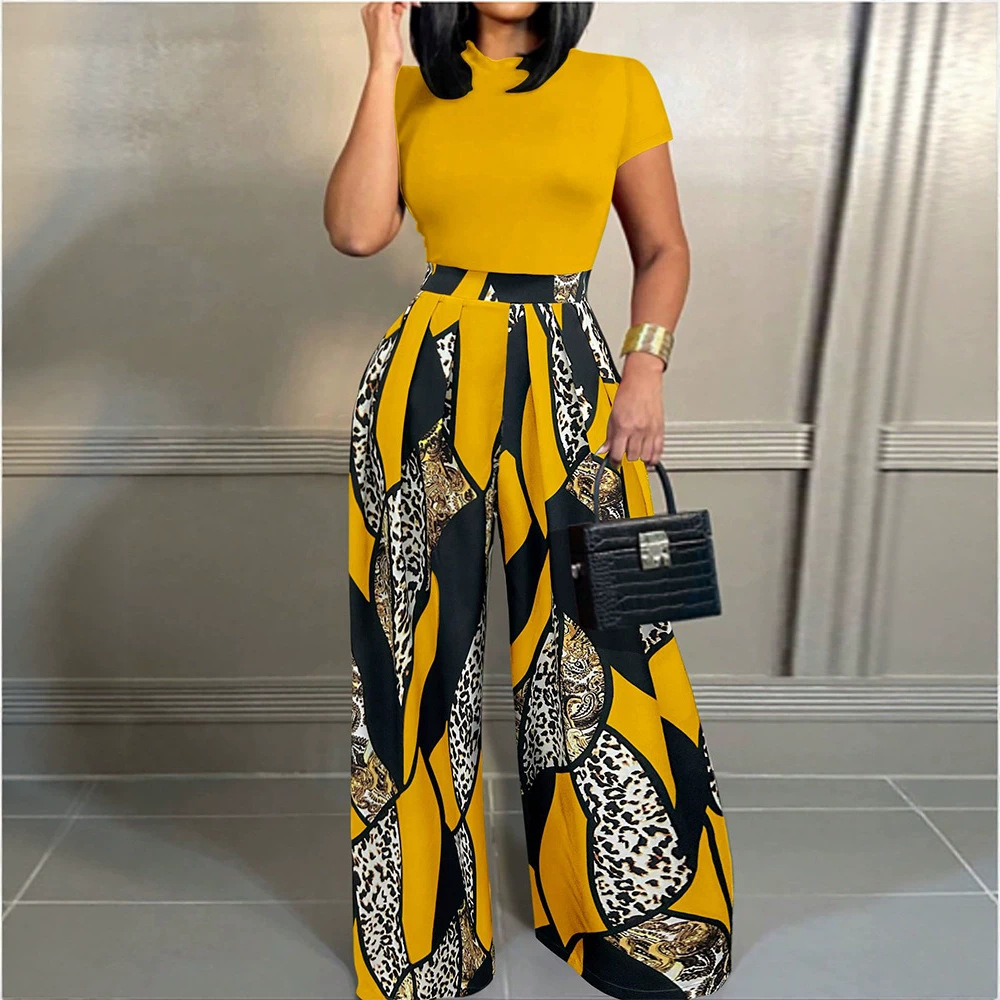 Women's Sleeveless Printed Wide-Leg Pants Set Commuter Two-Piece Outfit