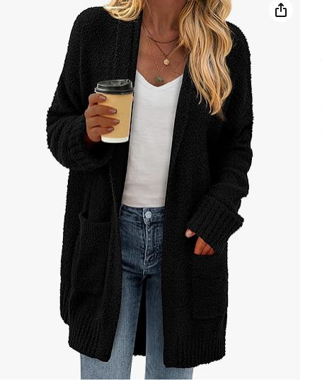 Korean Velvet Pocket Knit Cardigan Solid Loose Sweater Coat