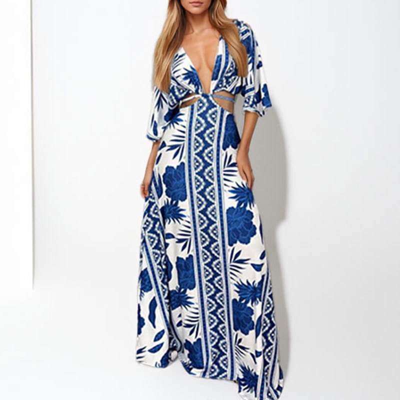 Women's Cutout Waist Printed Tie Dress