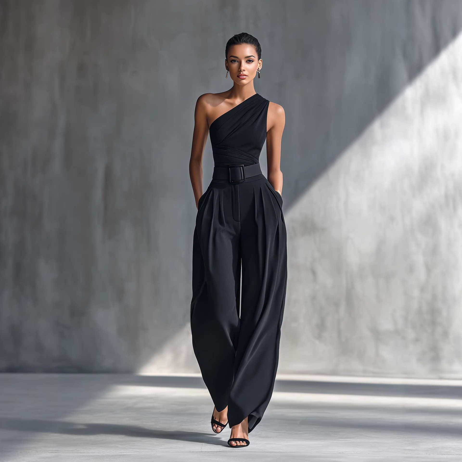 Women's Sleeveless Stretch Top and Wide-Leg Pants Set