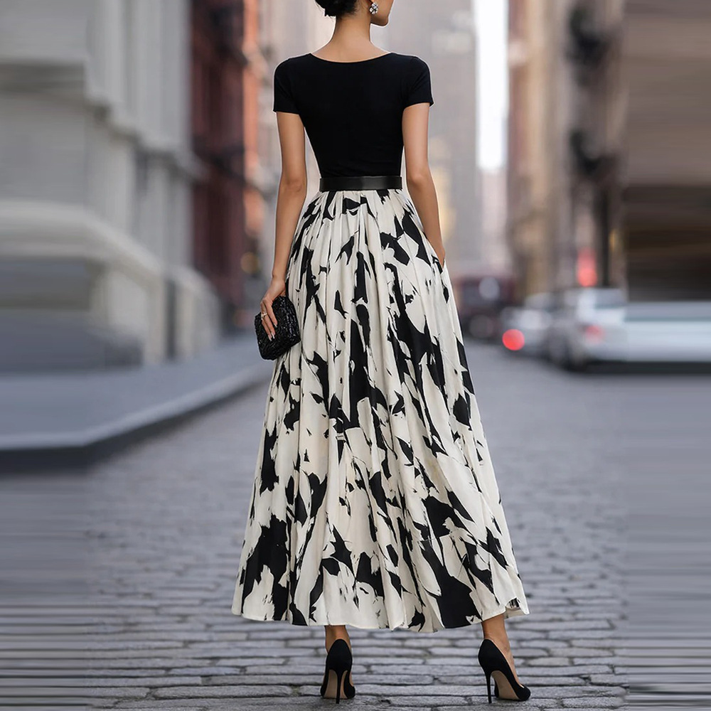 Women's Printed Patchwork Casual Dress