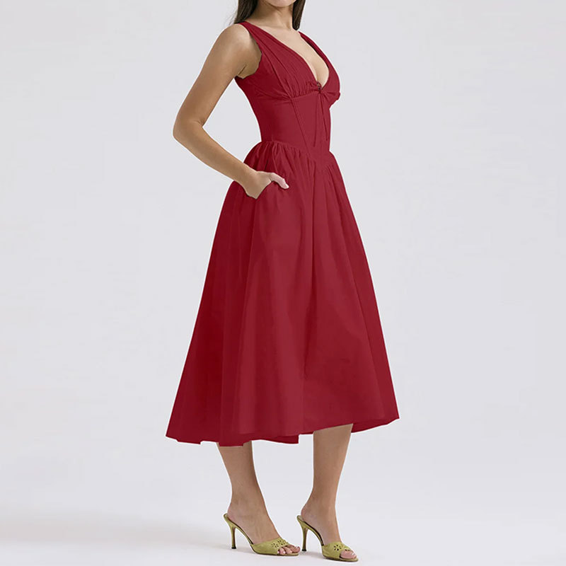 Elegant Open-Back Floral Print High-Waist Long Dress