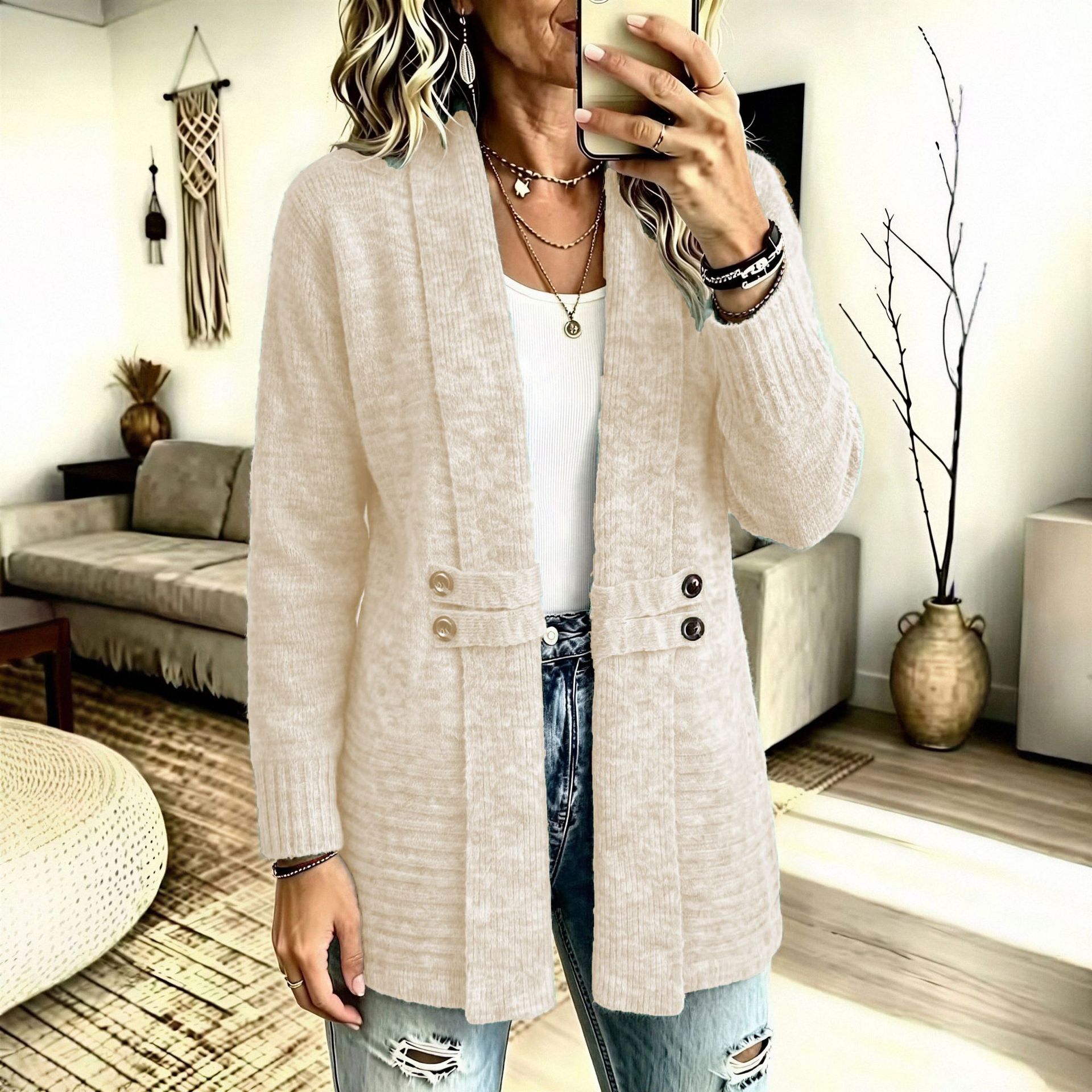Women's Lazy Style Open Front Cardigan Sweater