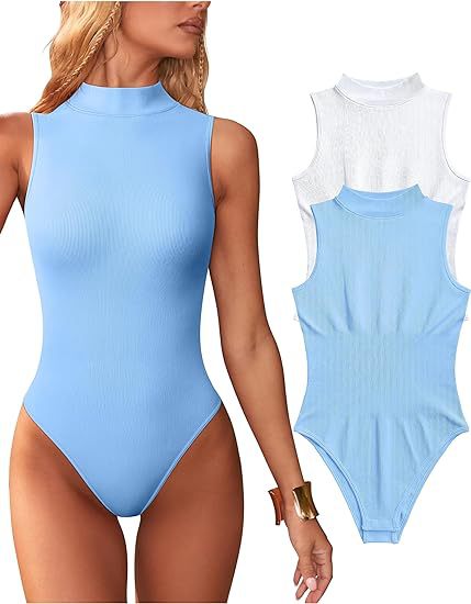 Sexy Ribbed Sleeveless Turtleneck Bodysuit
