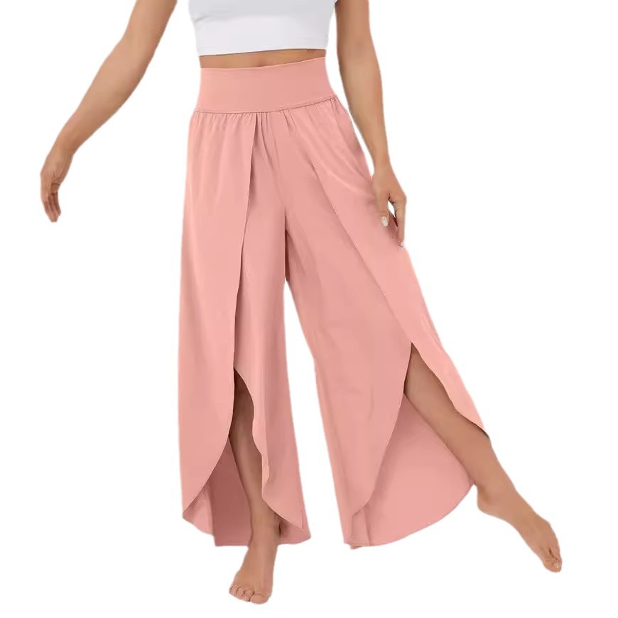 High-Waist Wide-Leg Yoga Pants with High Slit