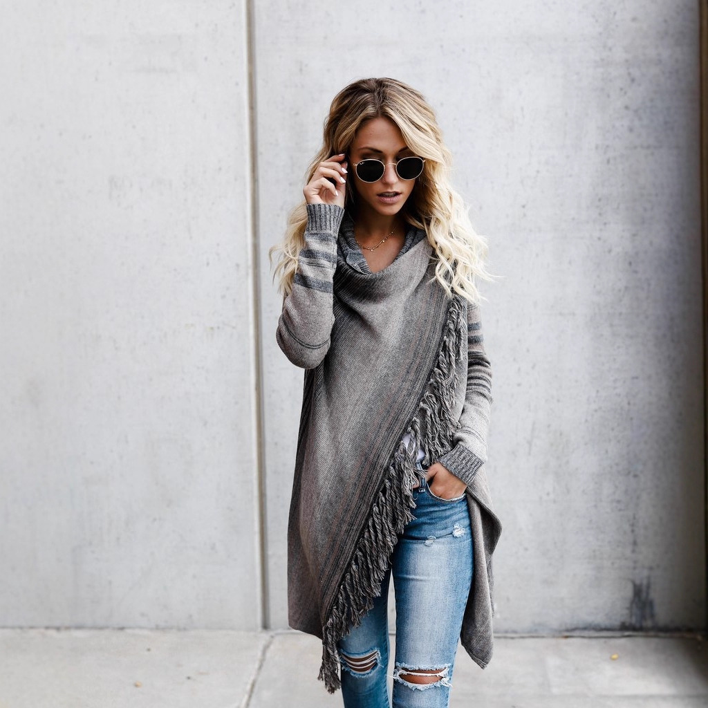 Hip-Hop Streetwear Scarf-Neck Loose Knit Sweater for Women