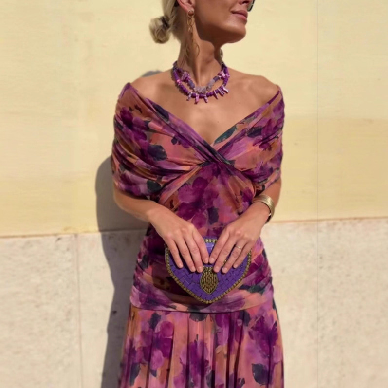 Chiffon Floral Print Off-Shoulder Tube Dress