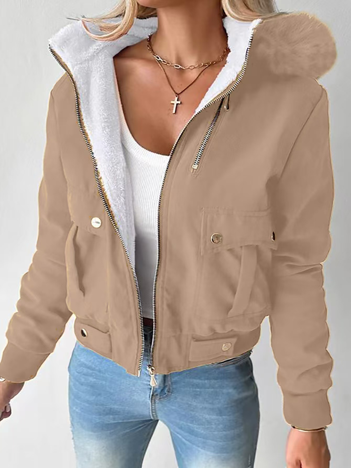 Women's Fleece-Lined Hooded Casual Jacket