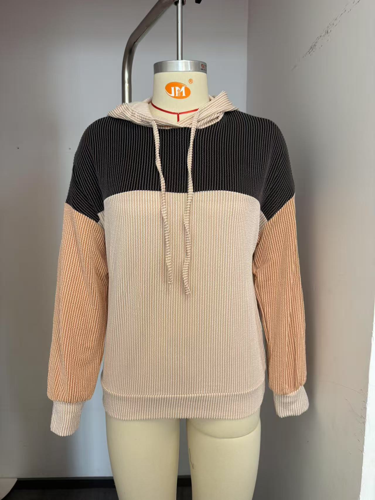 Color-Block Twist Stripe Long-Sleeve Hooded Sweatshirt