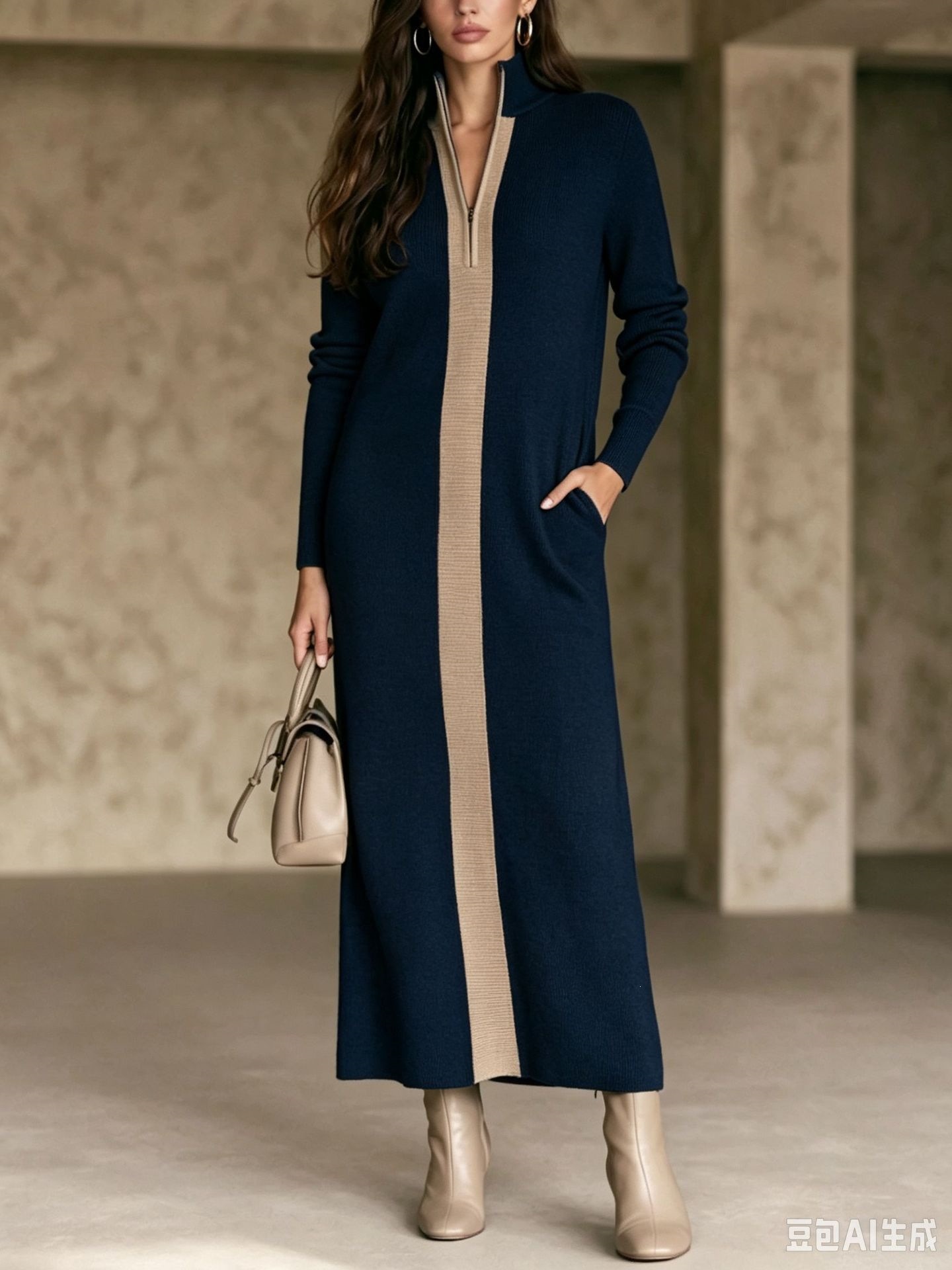 Women's Half-Zip Long-Sleeve Slim Fit Commuter Dress