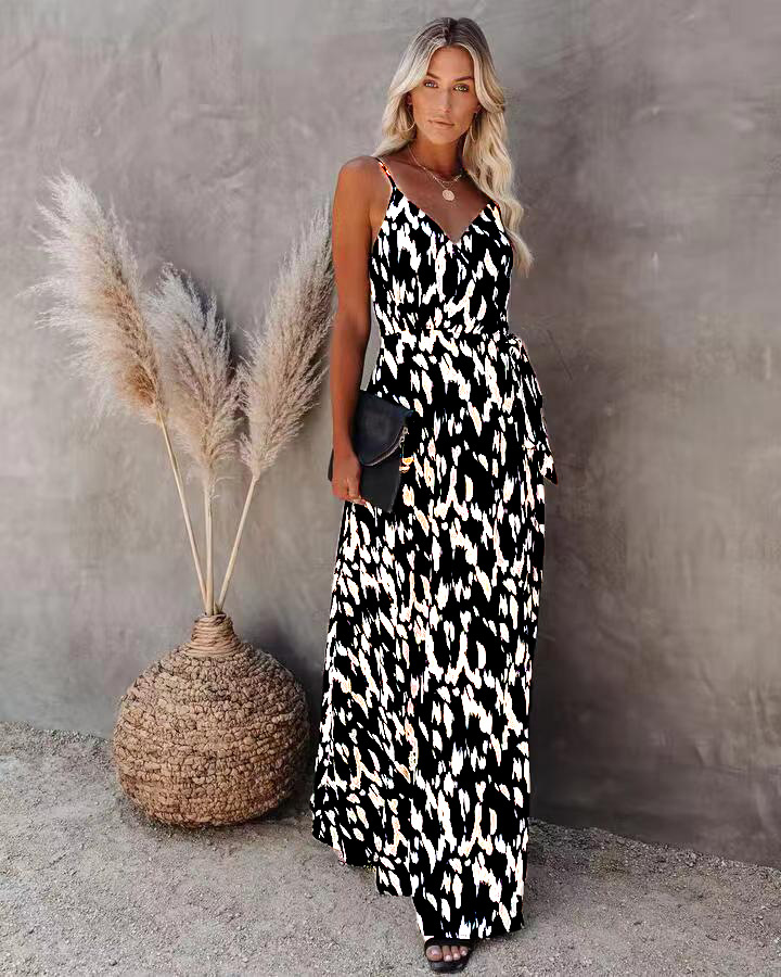 Women's Sleeveless Slit Midi Dress with Zebra Print