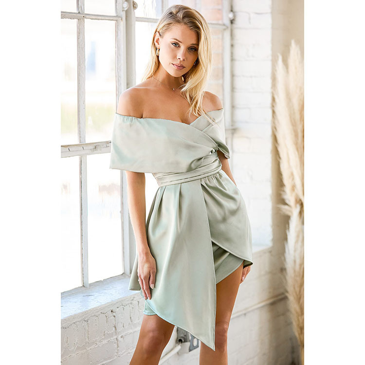 Off-Shoulder Short Sleeve High Waist Slimming Party Dress