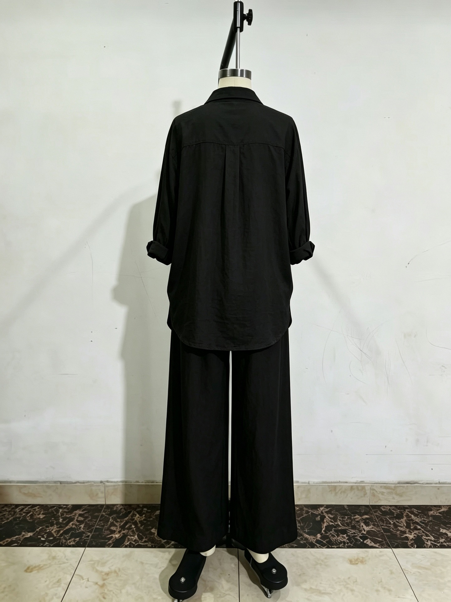 Linen Blend Long Sleeve Shirt and Wide Leg Pants Set