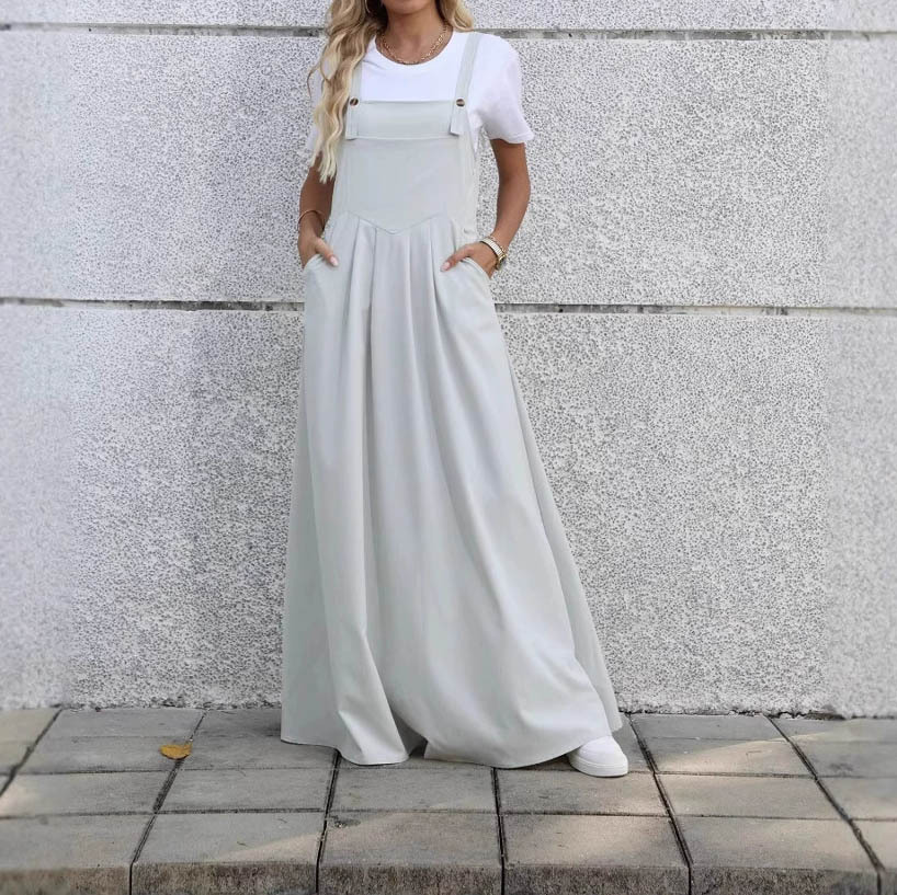 Women's Sleeveless High-Waist Pleated Midi Dress with Pockets