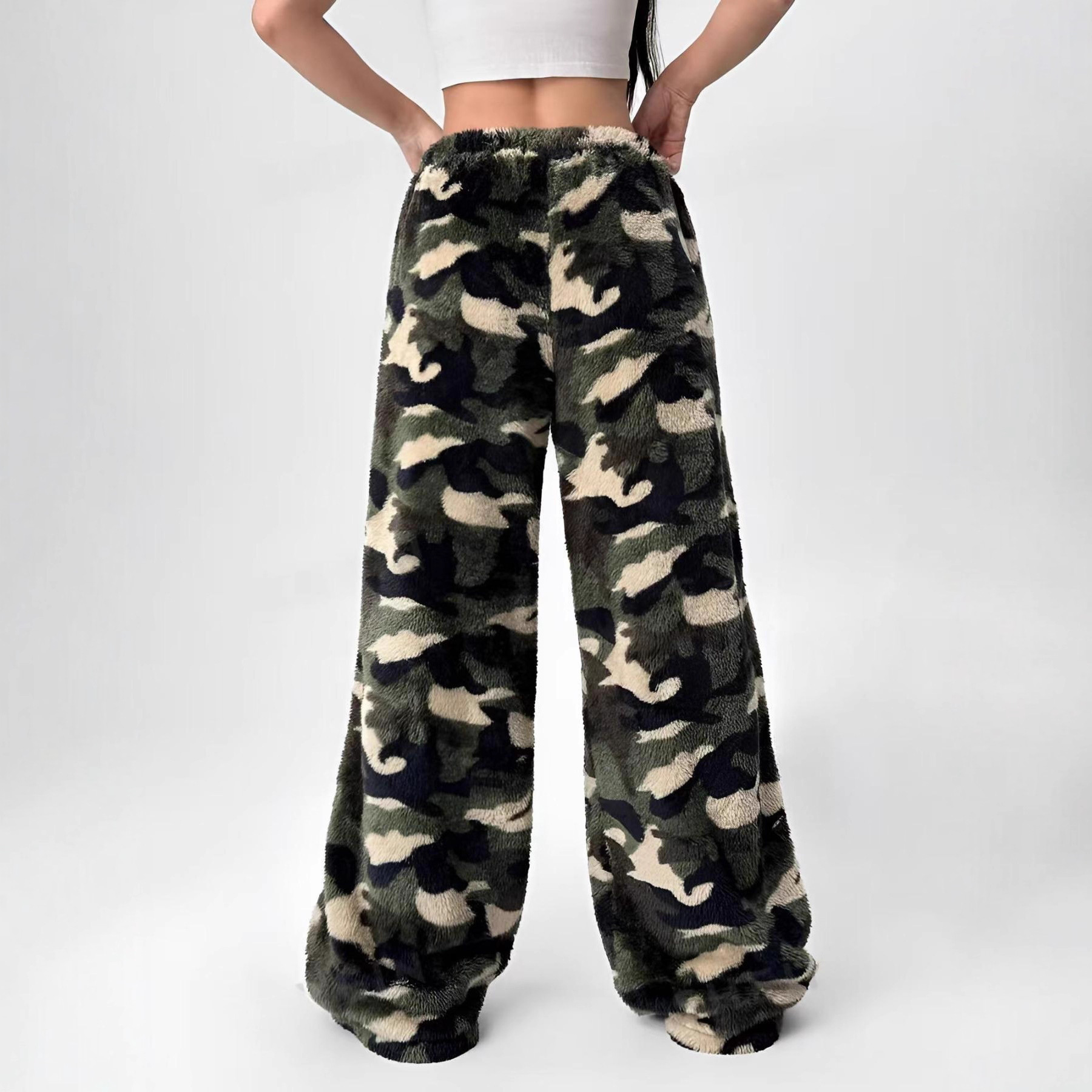 Leopard Print Wide-Leg Casual Pants