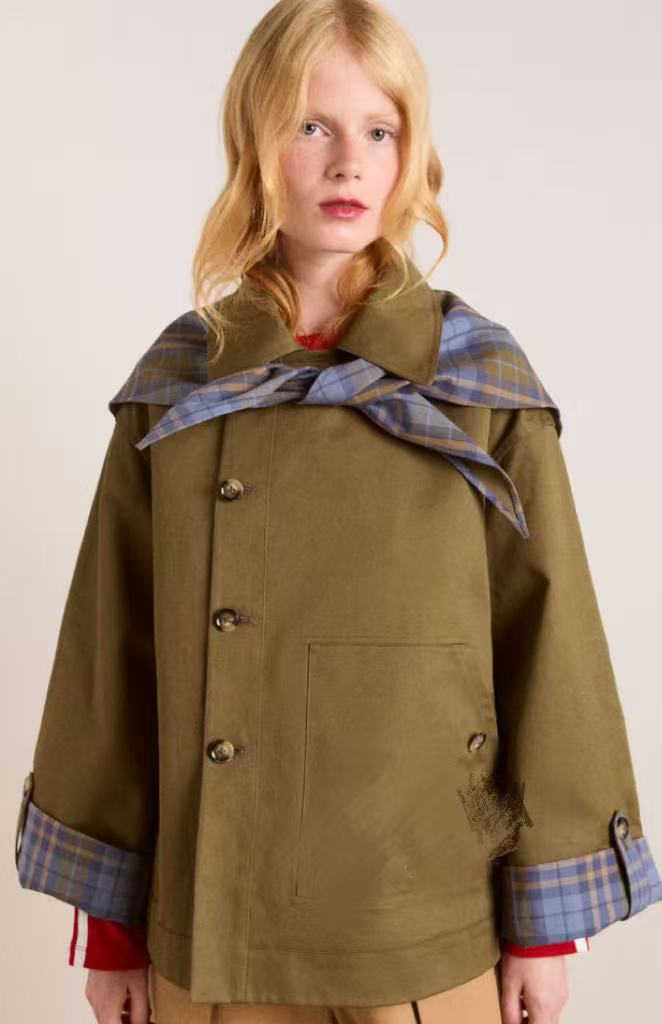 Women's Reversible Embroidered Jacket with Lapel Collar and Pockets