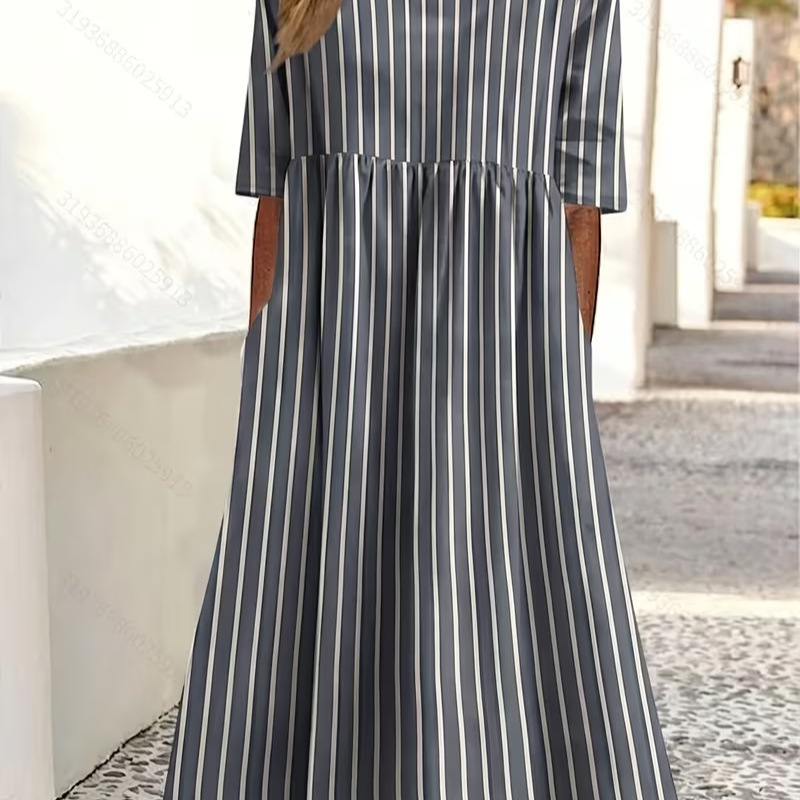 Women's Floral Print Ruched Midi Dress Round Neck Five-Sleeve Slim Fit