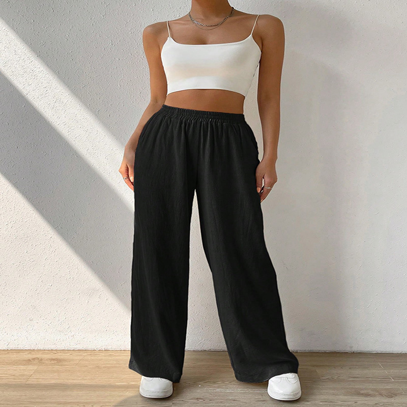 Women's Straight-Leg Wide-Leg Casual Pants Mid-Rise Solid Color