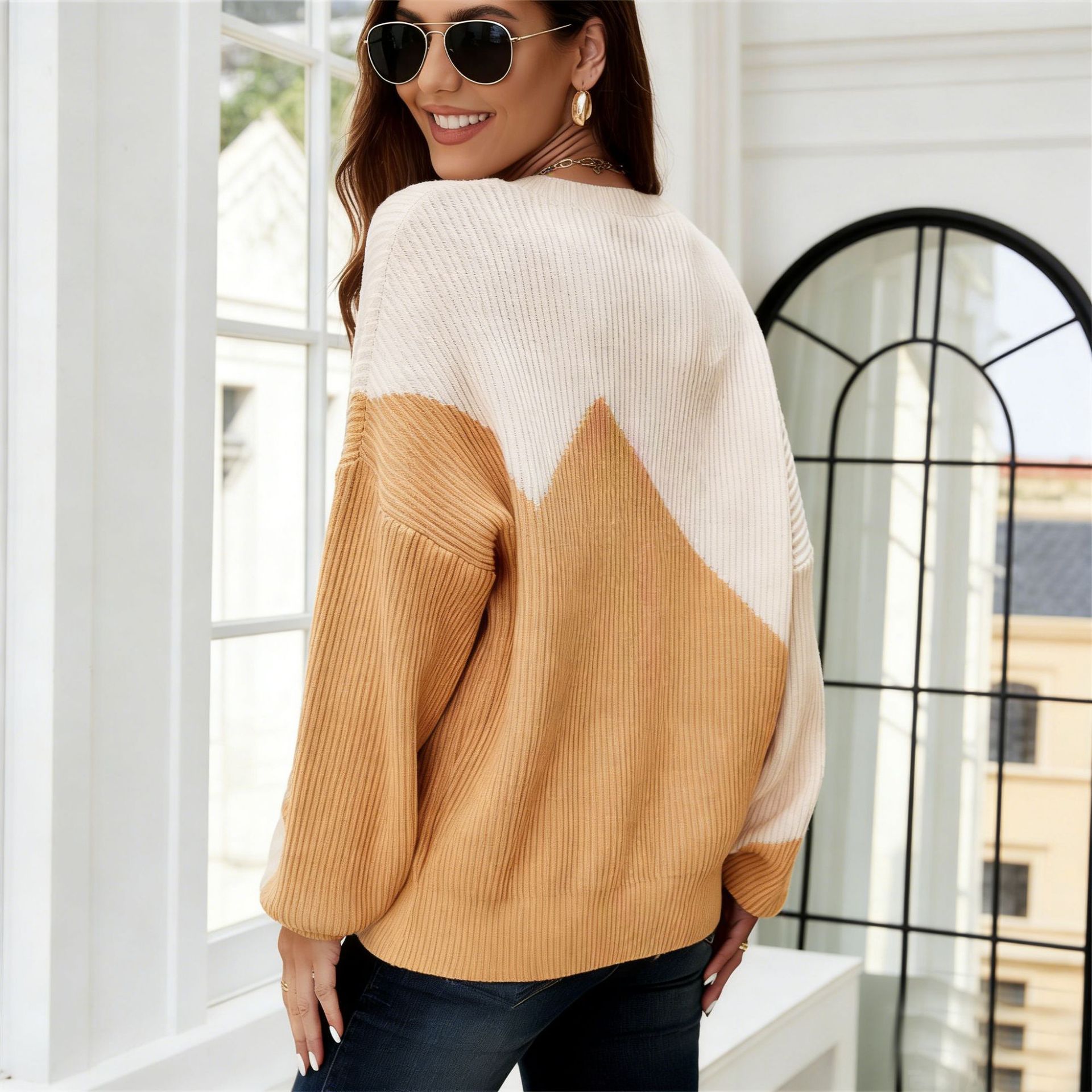Women's Color-Block Crewneck Knit Sweater