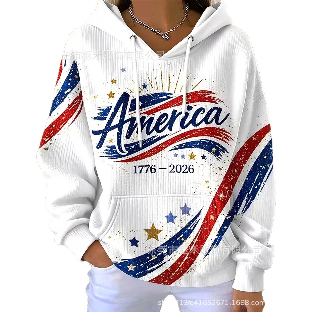 Women's Casual USA Anniversary Print Hoodie
