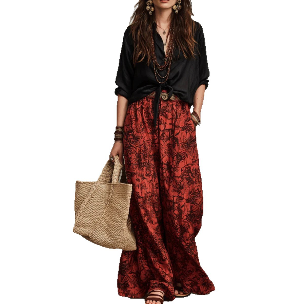 Women's Casual 3/4 Sleeve Shirt and Wide-Leg Pants Set