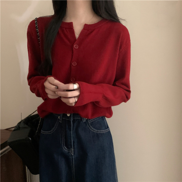 Soft Knit Round Neck Loose Short Cardigan Sweater