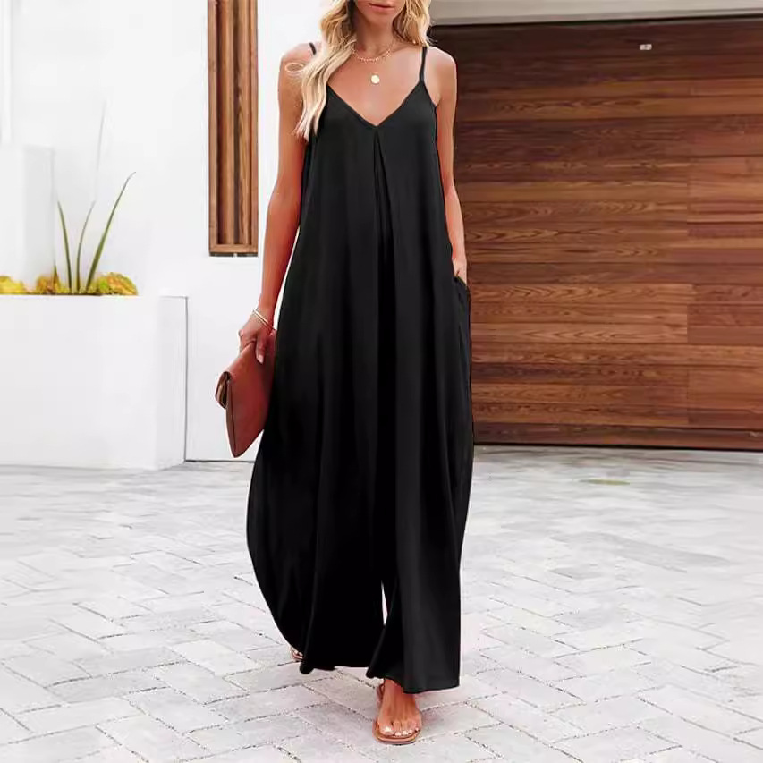 Women's Sleeveless Wide-Leg Jumpsuit with Pockets Solid Casual