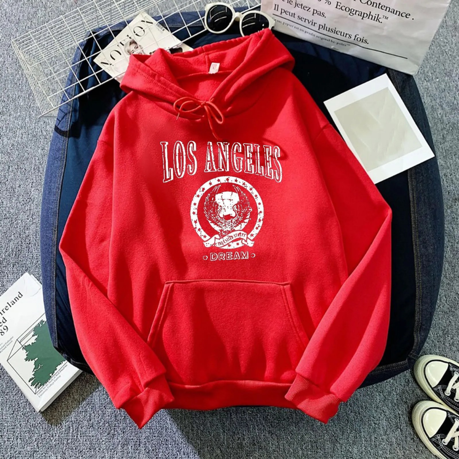 Women's Los Angeles Print Hoodie Long Sleeve Pullover