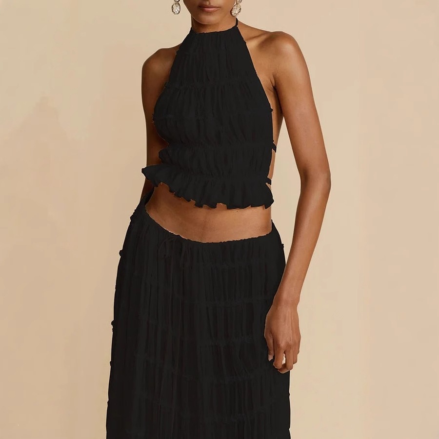 Sleeveless Halter Open-Back Maxi Dress Set