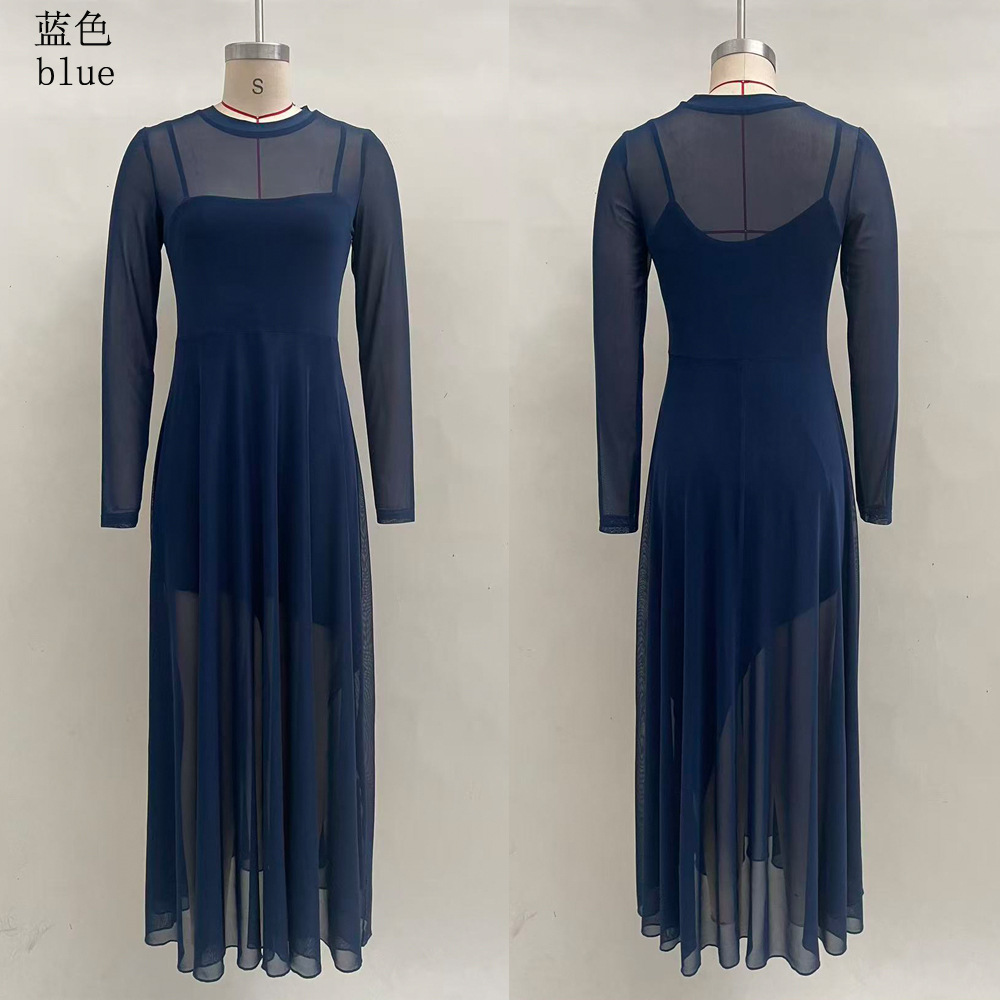 Elegant Patchwork Long Sleeve Mermaid Dress