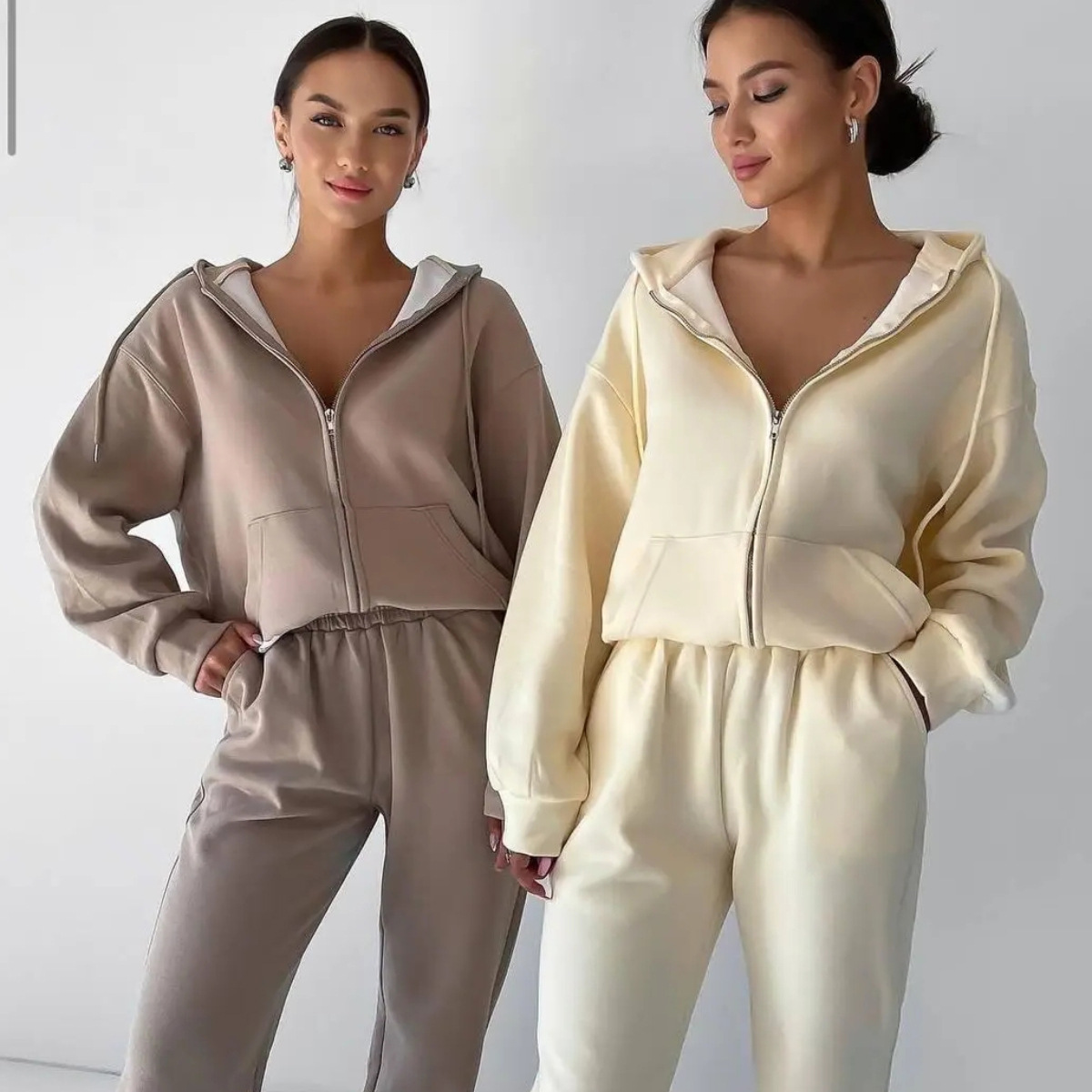 Women's Hooded Zip-Up Sweatsuit 2-Piece Set