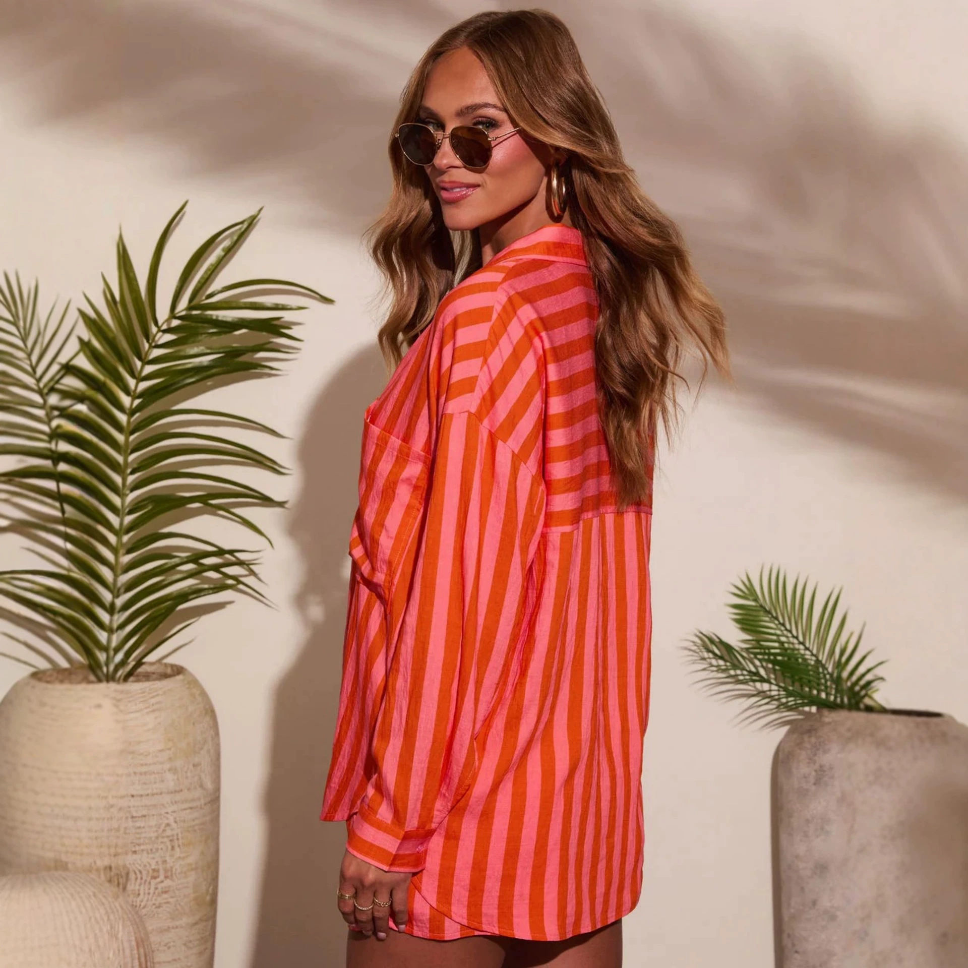Striped Two-Piece Shirt and Shorts Set Casual Loose Fit