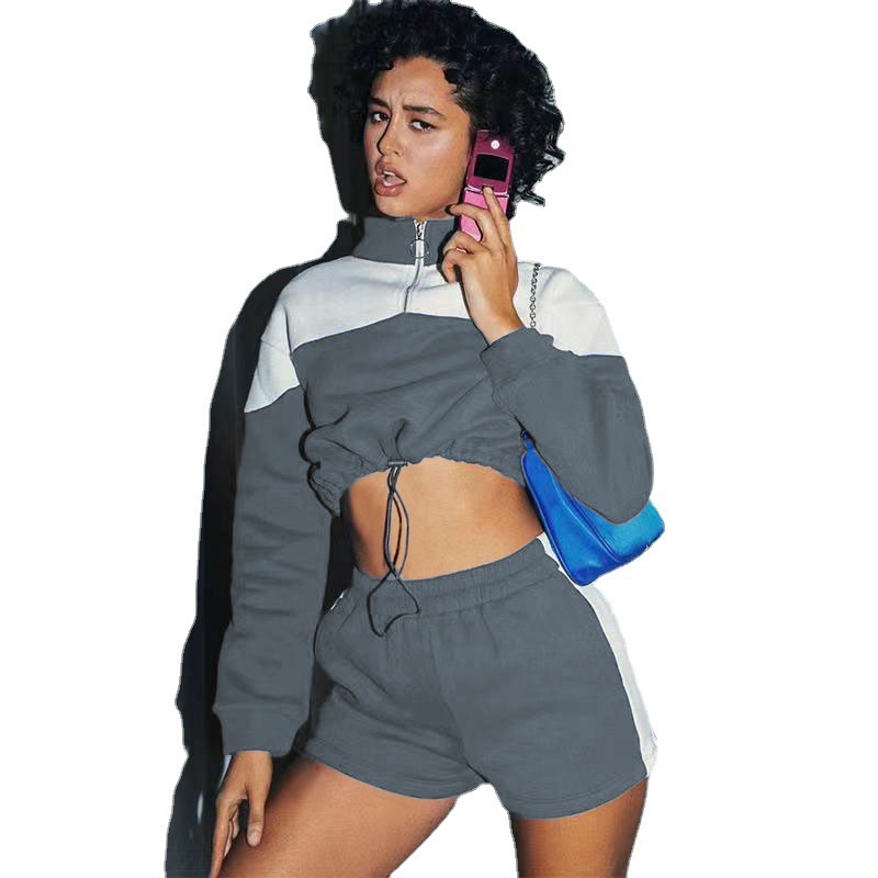 Women's Colorblock Drawstring Shorts & Sweatshirt Two-Piece Set