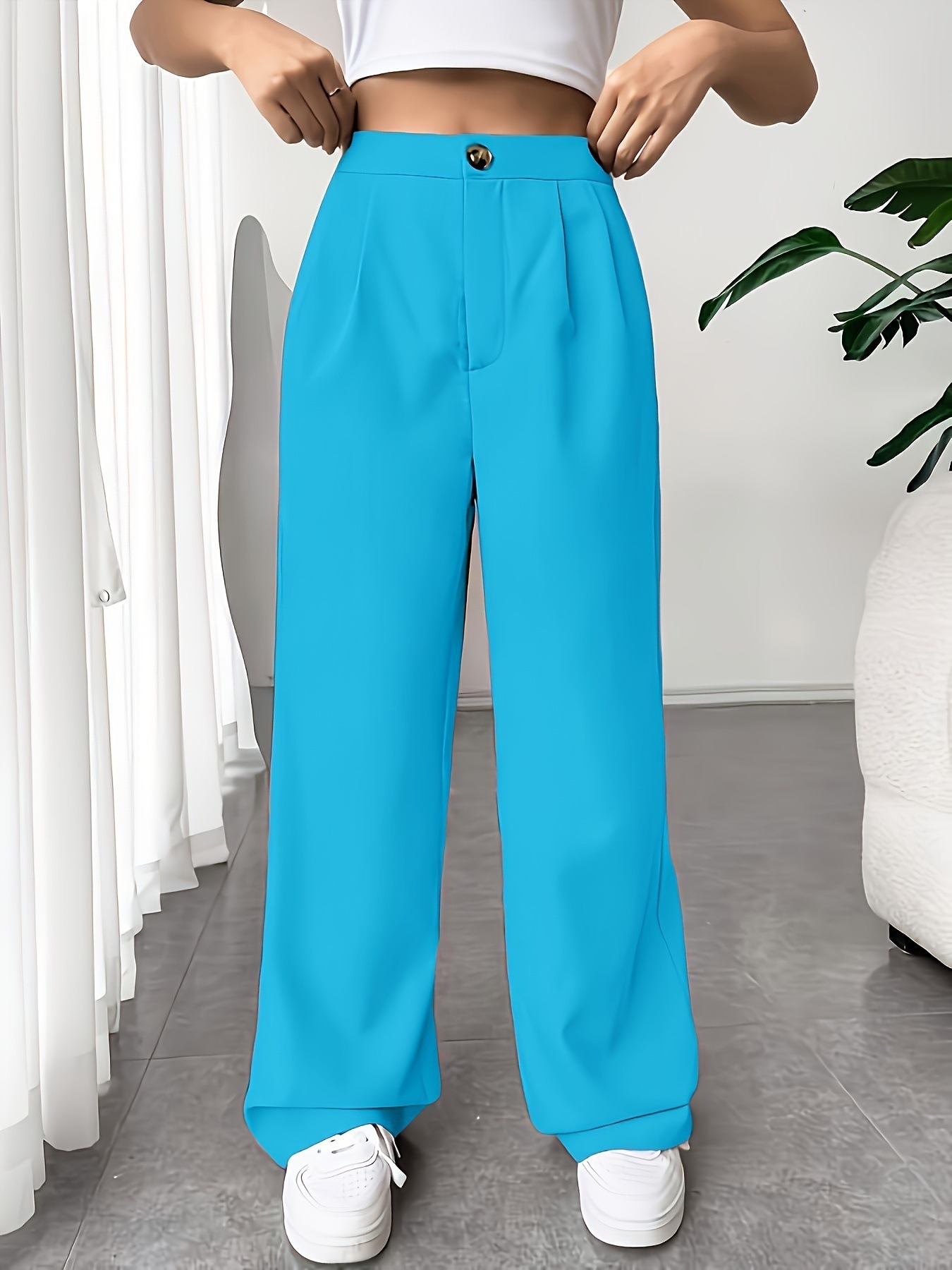 High-Waist Loose Straight Suit Pants for Women
