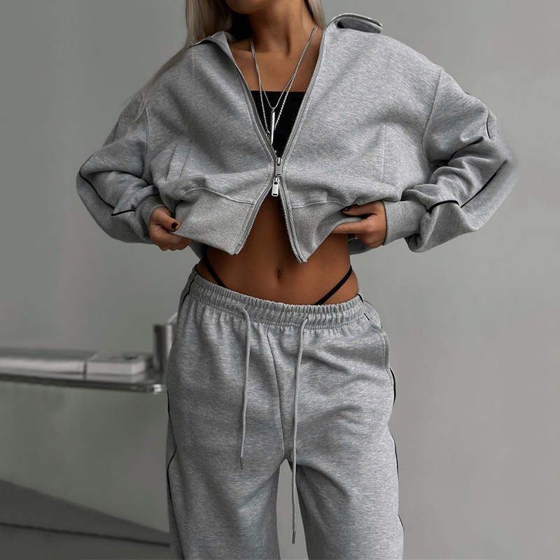 Women's Zip-Up Cardigan and Drawstring Pants Two-Piece Set