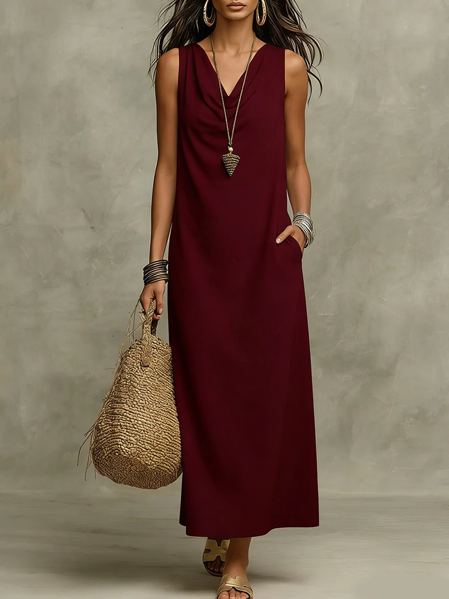 Women's Draped Neck Straight Loose Casual Dress