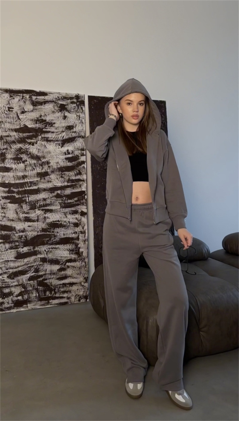 Women's Zip-Up Hooded Track Jacket and Drawstring Pants Set