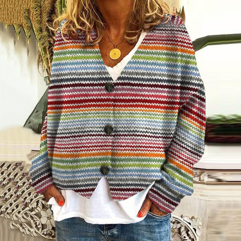 Printed Women's Cardigan Soft Knit Sweater Casual Poncho Coat