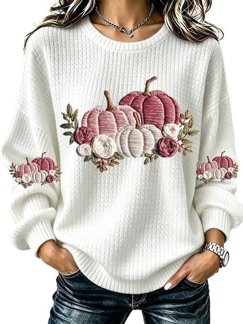 Ribbon Letter Print Crewneck Long Sleeve Waffle Sweatshirt for Women
