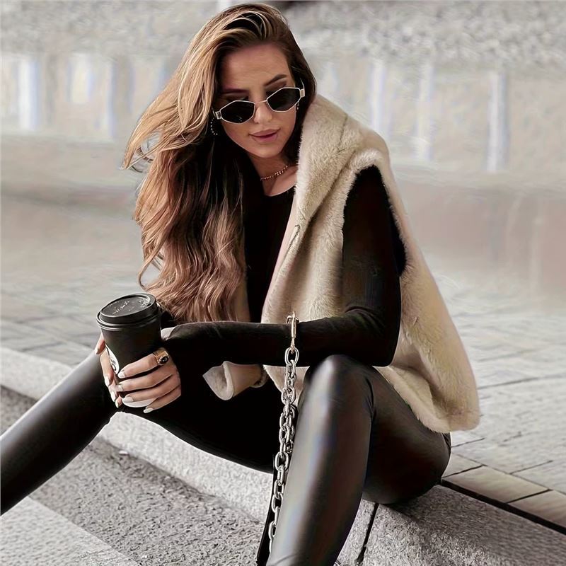 Women's Hooded Fleece Zip-Up Vest Jacket