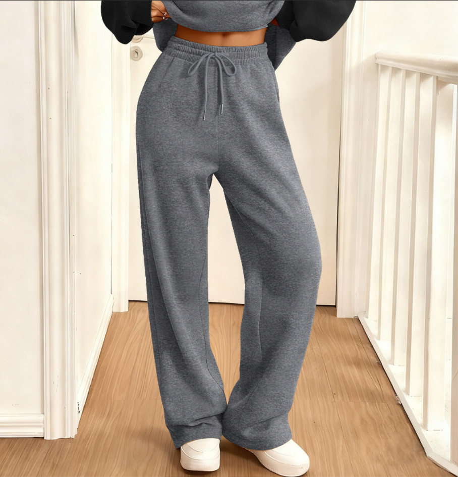 Women's Plus Size Fleece-Lined Sweatpants Drawstring Elastic Waist Loose Fit