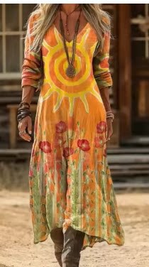 Women's Ocean Floral Print Ruched Midi Dress