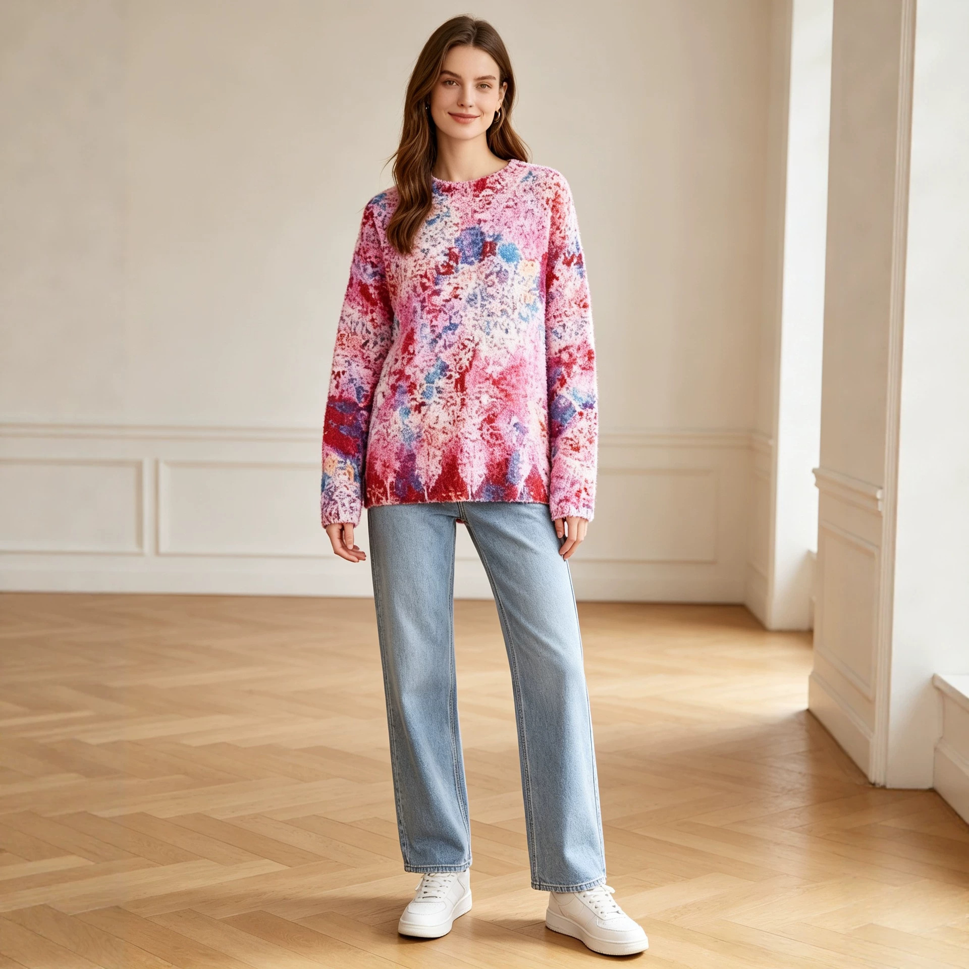 3D Print Christmas Sweater Women's Crewneck Long Sleeve Knit Pullover