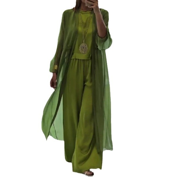 Elegant Solid Color 3-Piece Women's Outfit Long Sleeve Cardigan Set