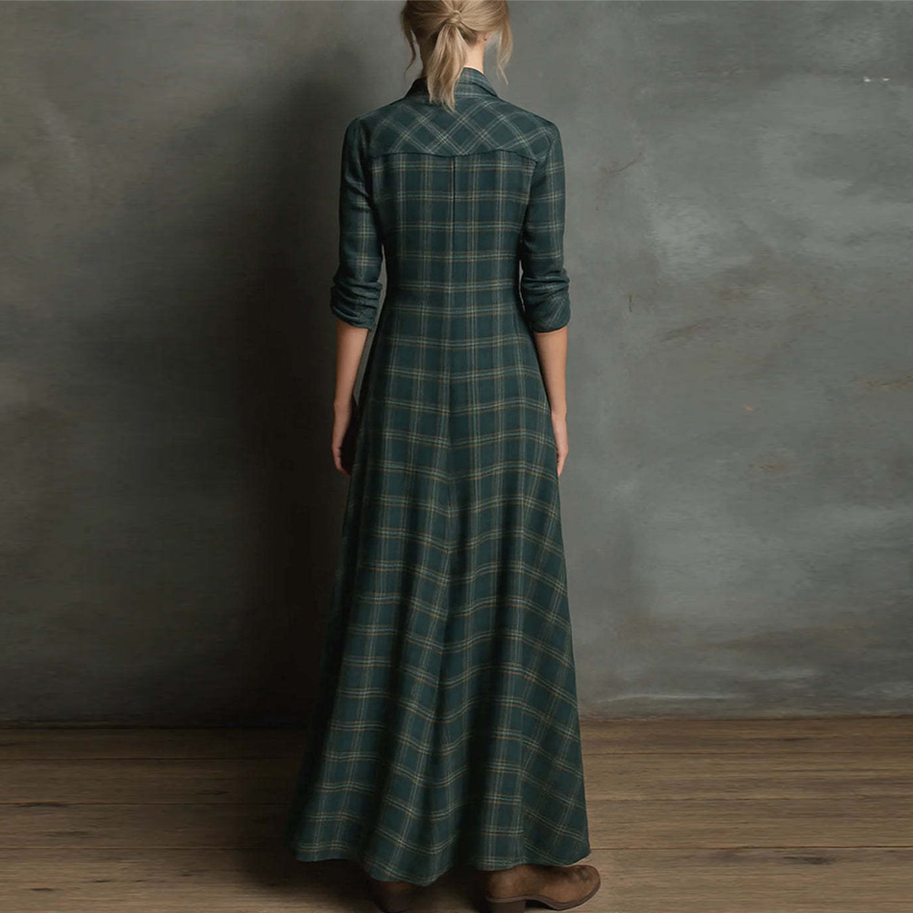 Plaid Long Sleeve A-Line Shirt Dress