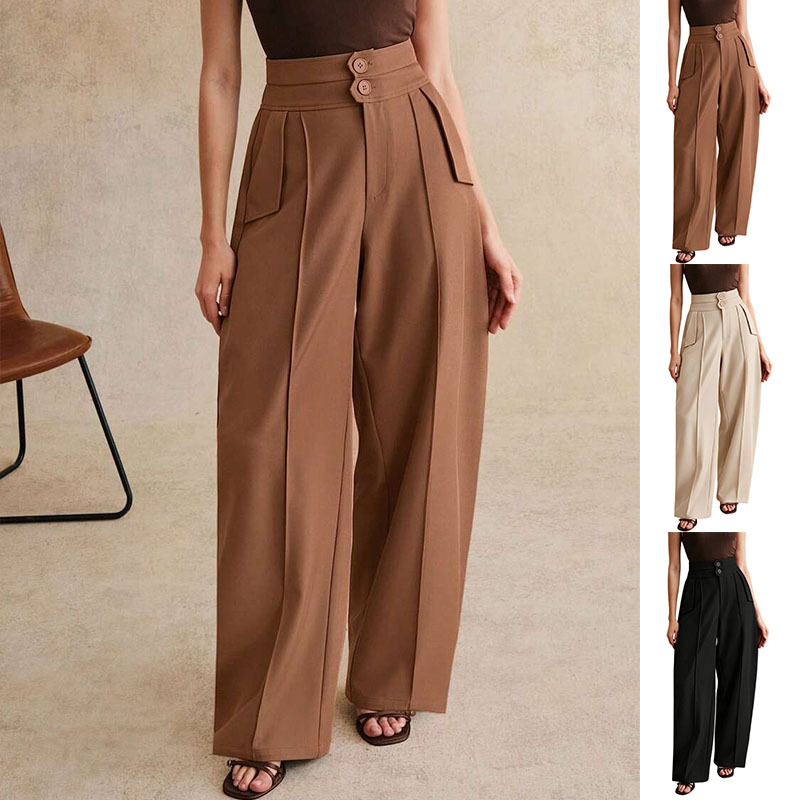 Women's High-Waist Curved Banana Pants Loose Straight-Leg
