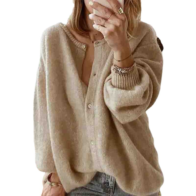 Women's Lantern Sleeve Knit Cardigan Sweater Plus Size