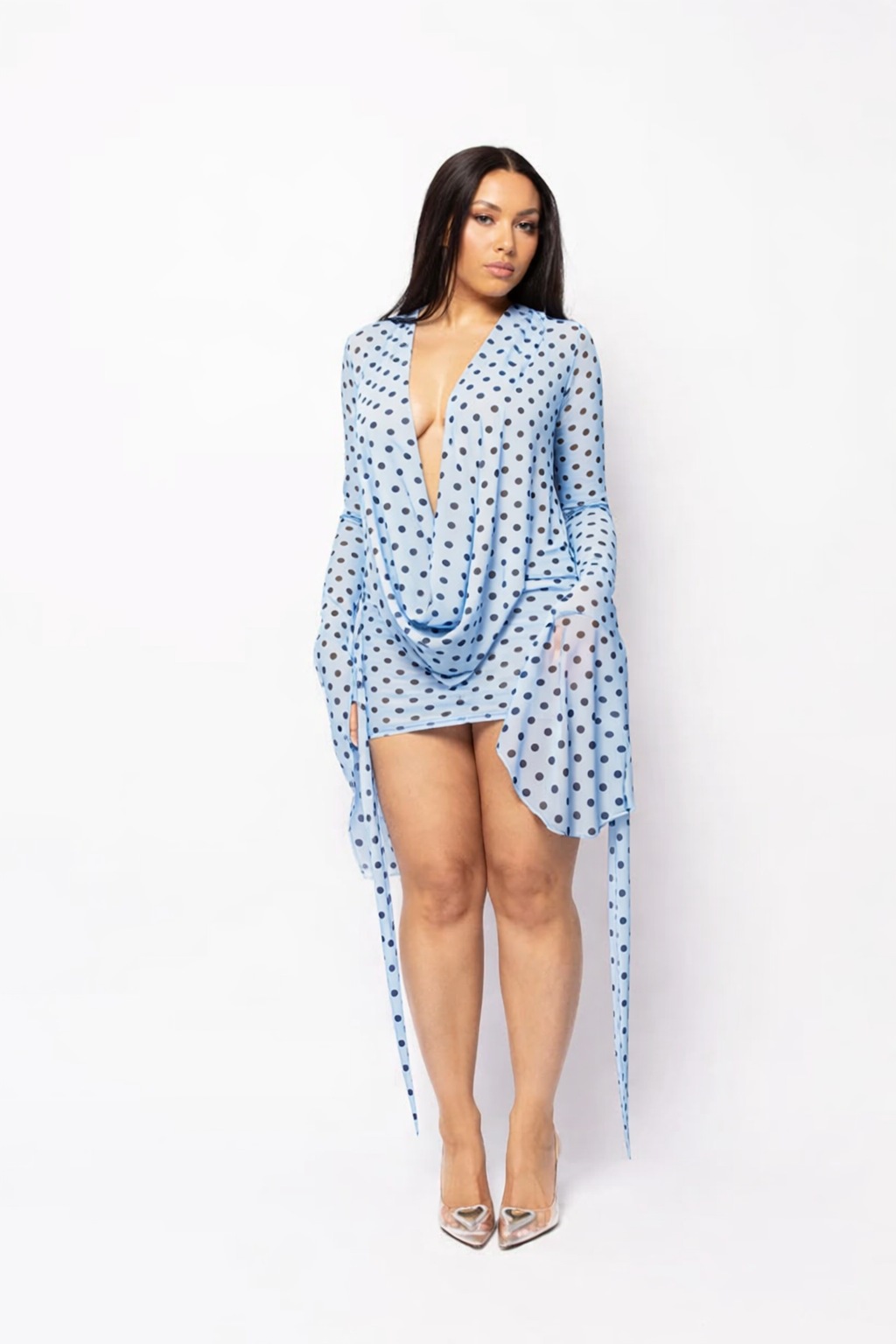 Polka Dot Deep V Bodycon Mini Dress