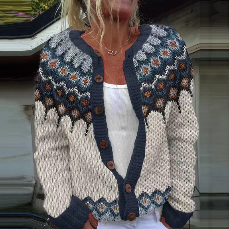 Women's Floral Line Print Cardigan Sweater