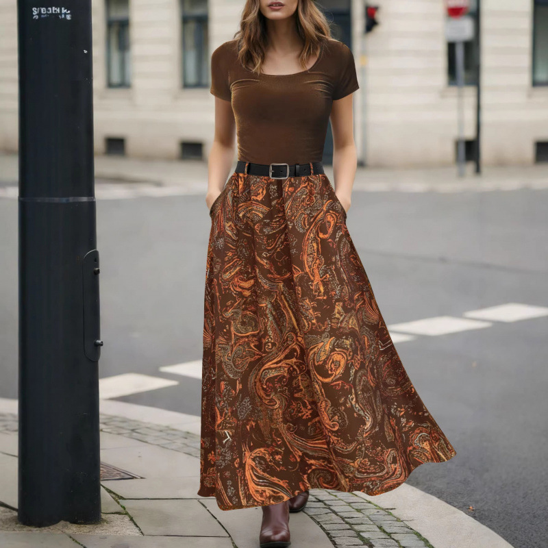 TUME Vintage Velvet Paisley Patchwork Dress with Belt